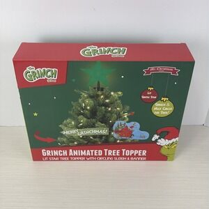 New Dr Seuss Grinch Sleigh Animated Christmas Tree Topper Merry Grinchmas LED